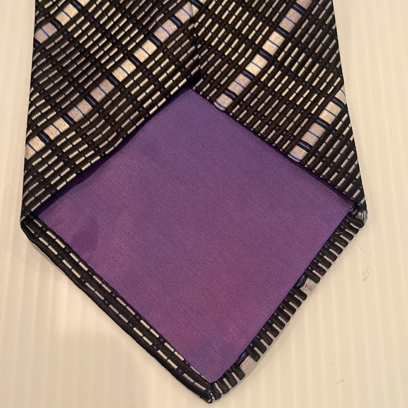 Lanvin vintage very wide 100% silk black and white and blue tie - Picture 4 of 8